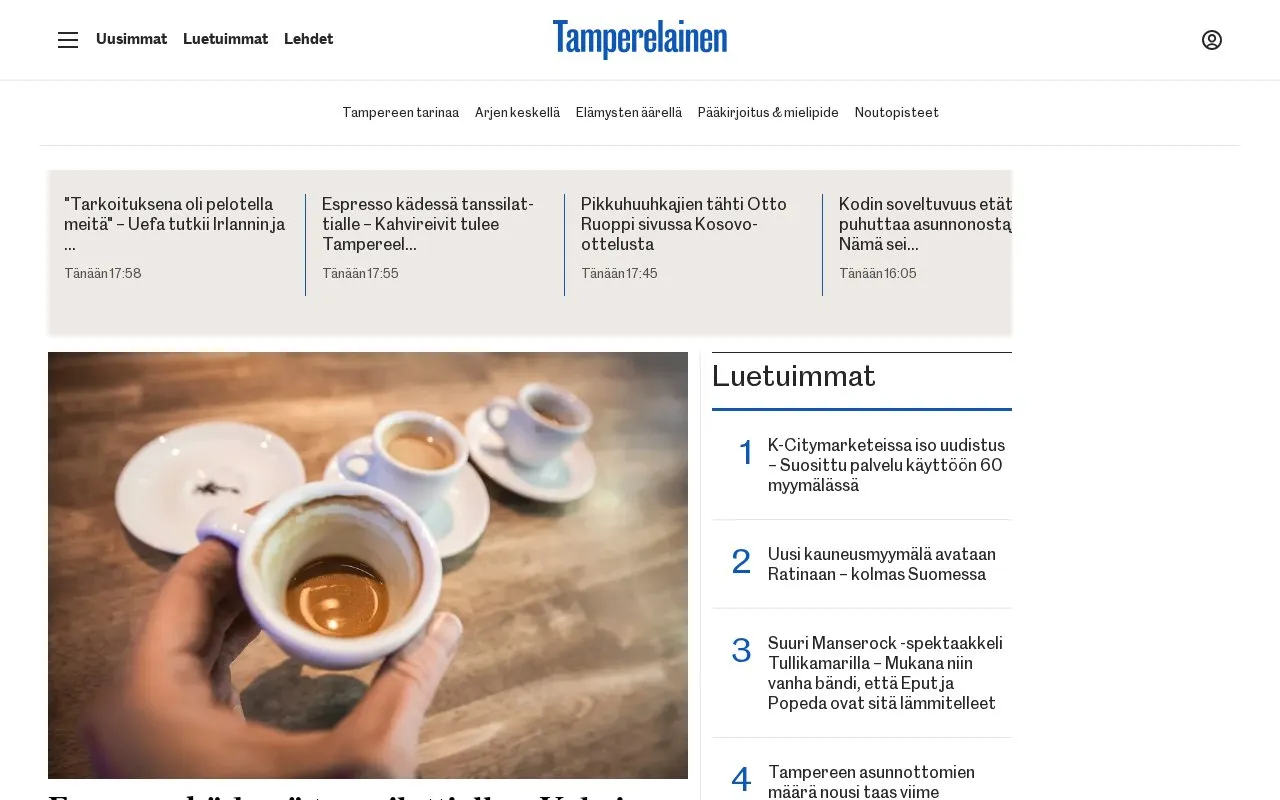 Tamperelainen homepage screenshot