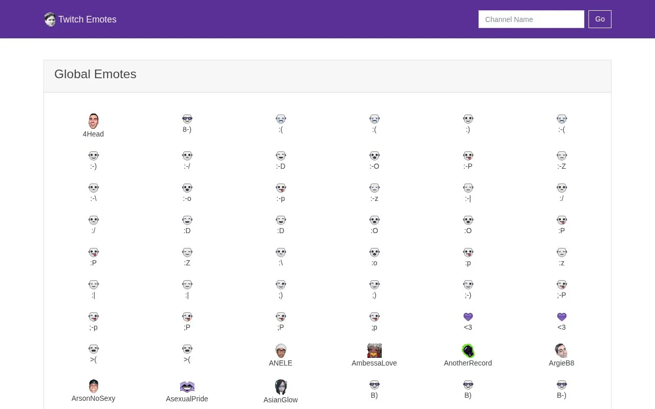 TwitchEmotes homepage screenshot