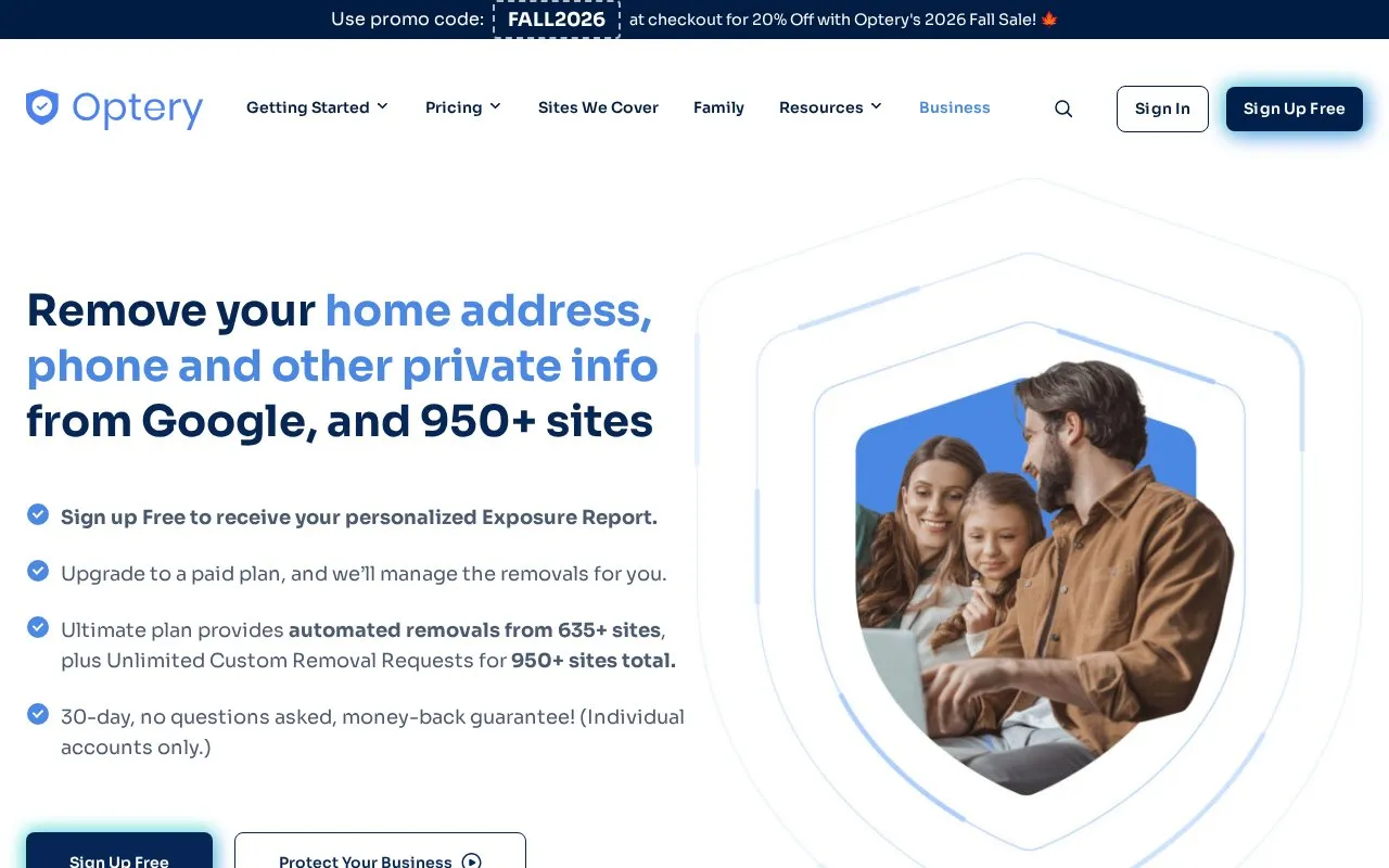 Optery homepage screenshot