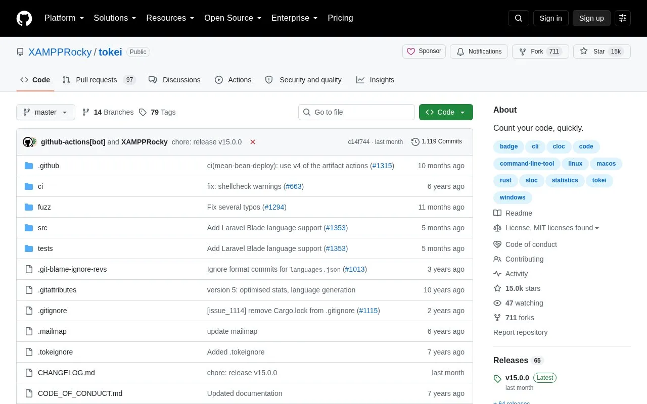 Tokei homepage screenshot