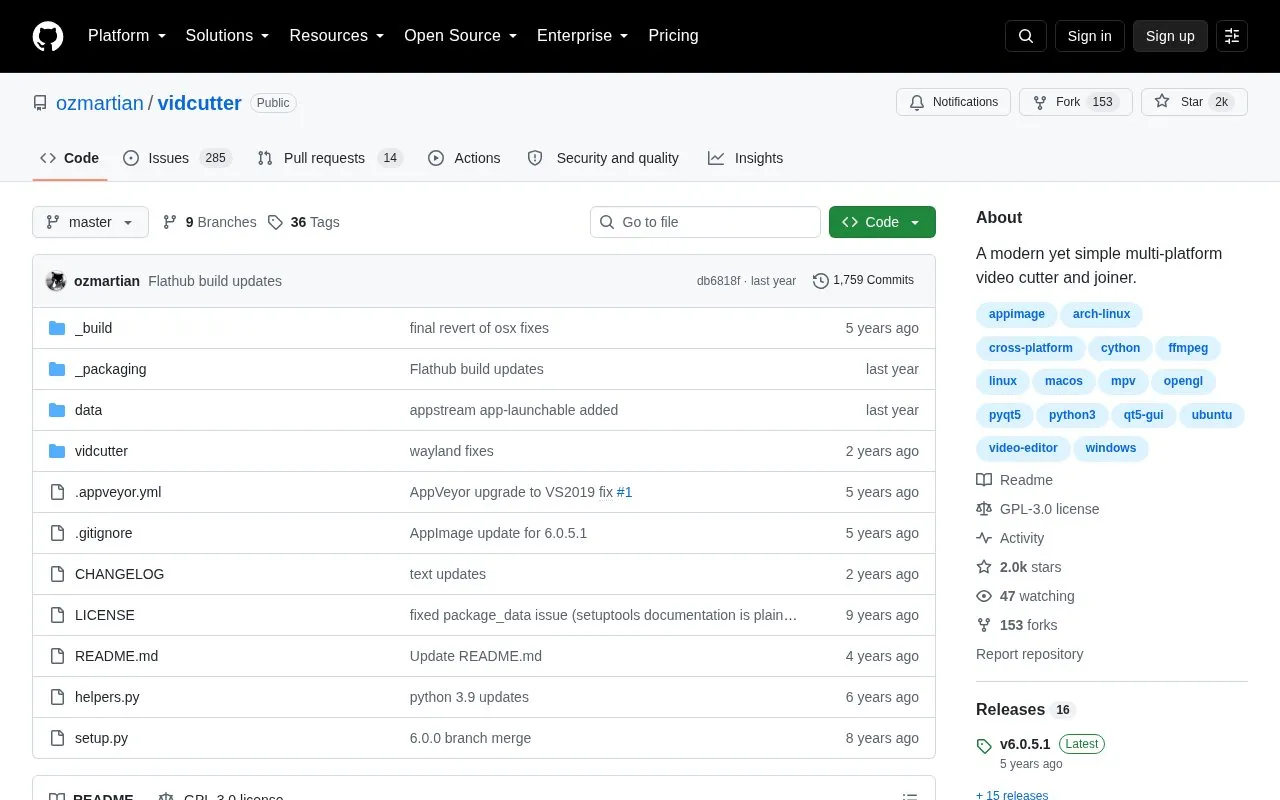 vidcutter homepage screenshot
