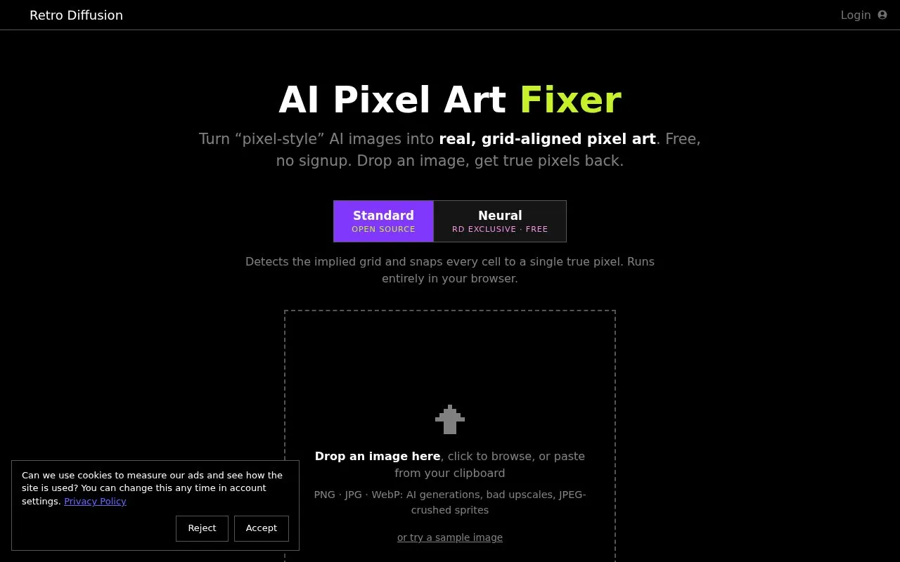 Pixel Art Fixer homepage screenshot