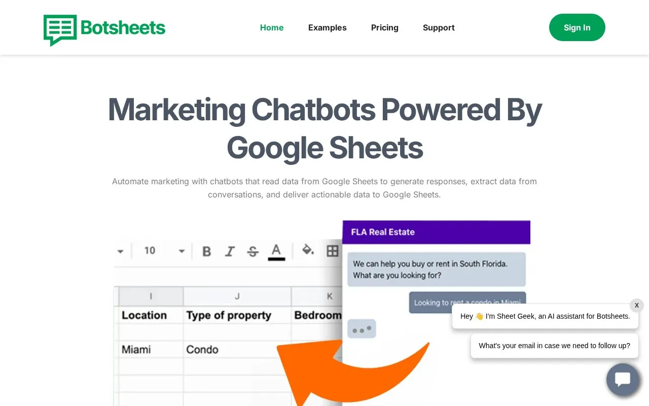 Botsheets homepage screenshot