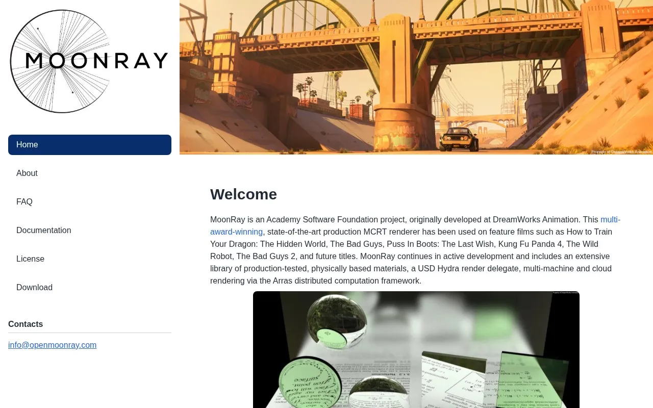 MoonRay homepage screenshot