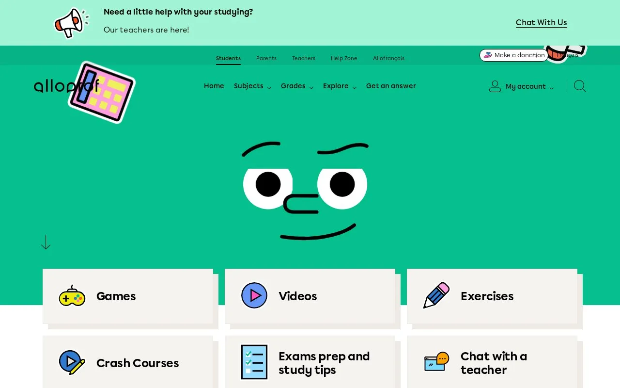 Alloprof homepage screenshot