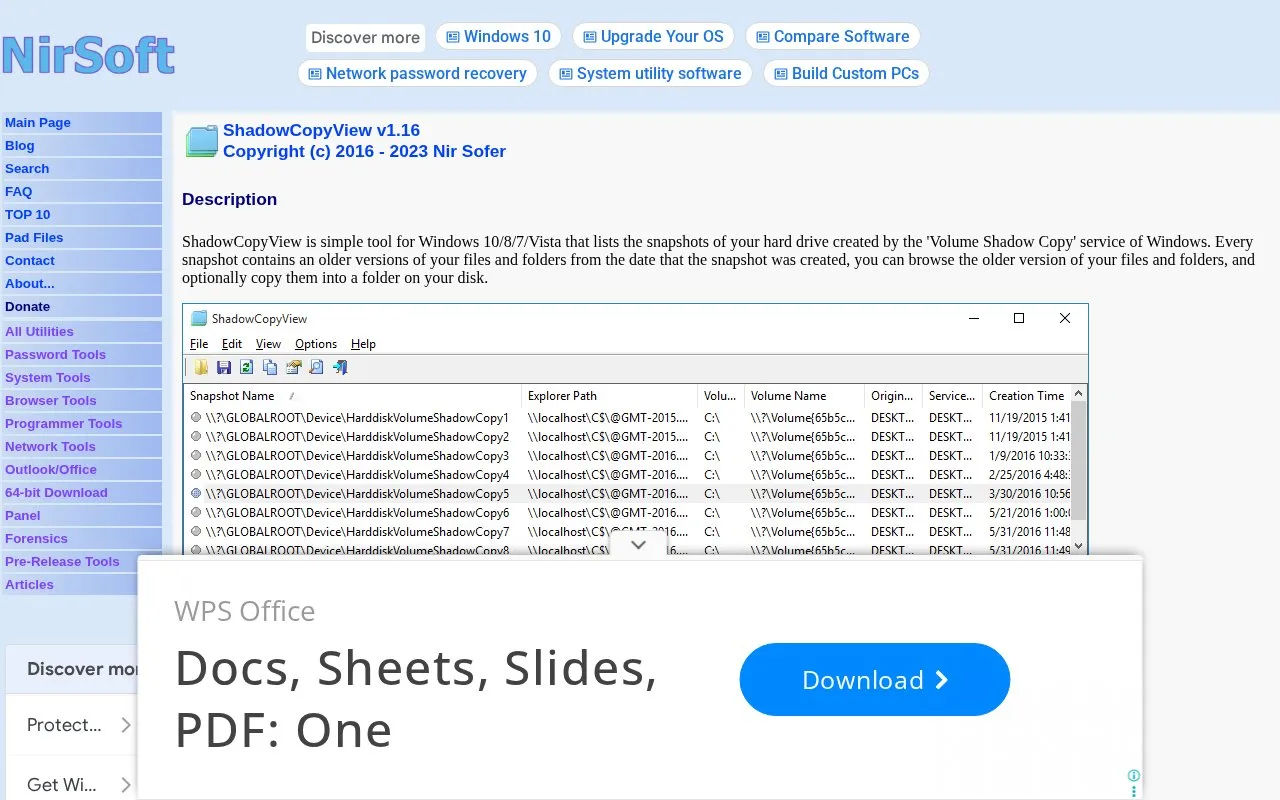 ShadowCopyView homepage screenshot