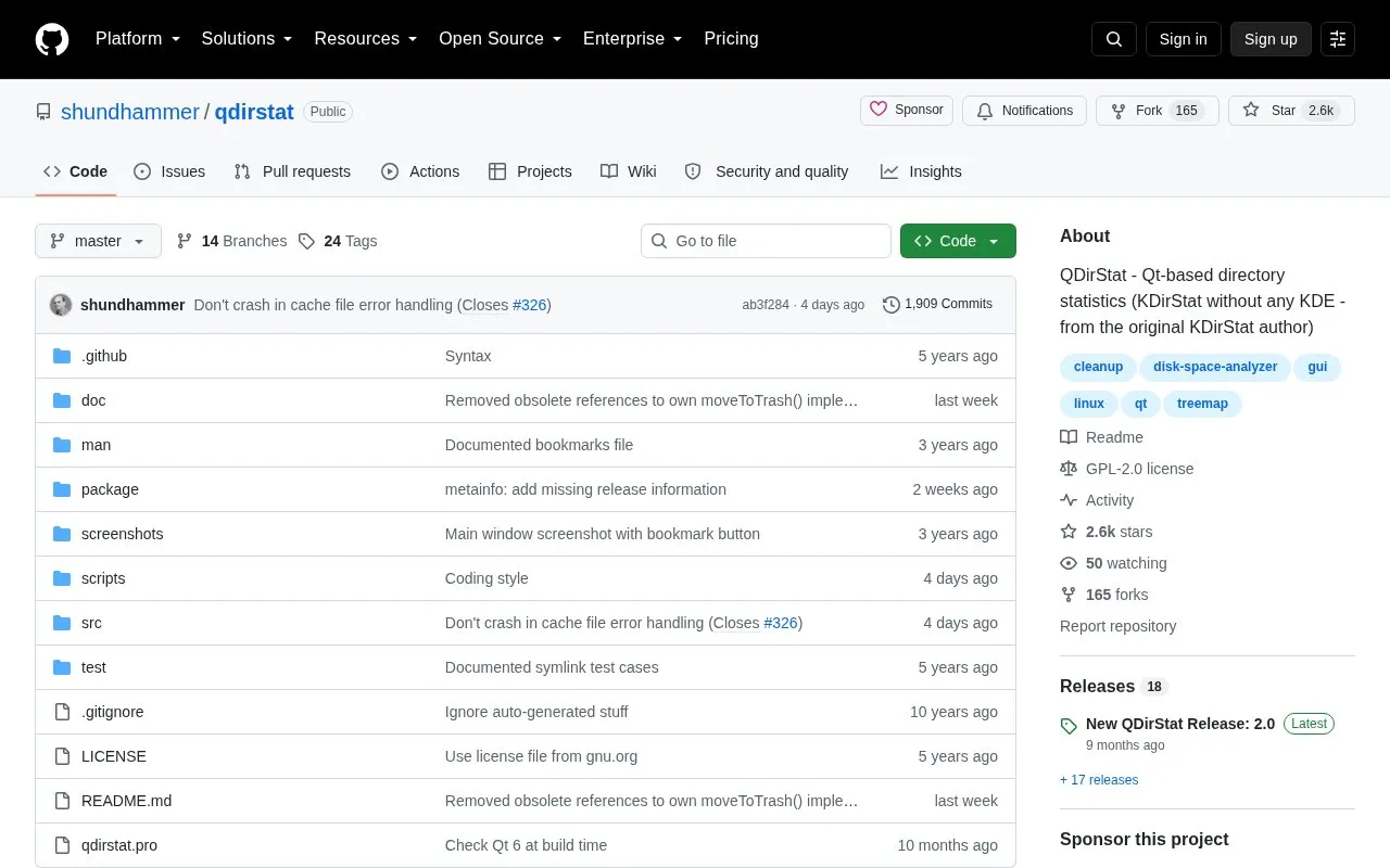 QDirStat homepage screenshot