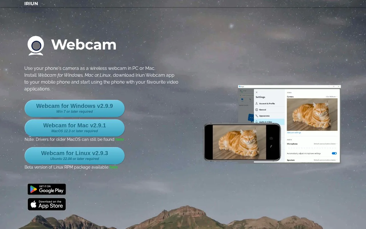Iriun homepage screenshot