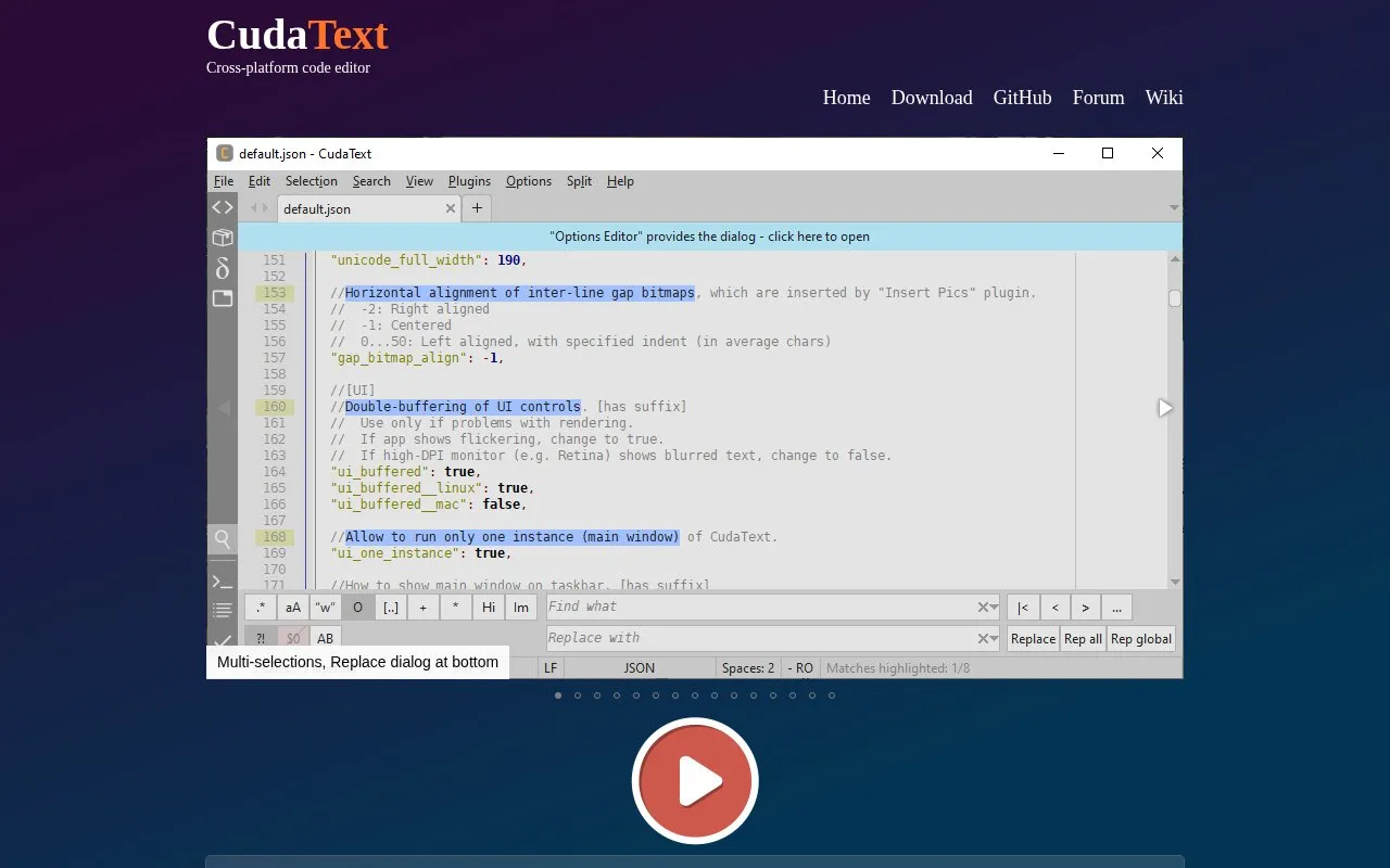 CudaText homepage screenshot