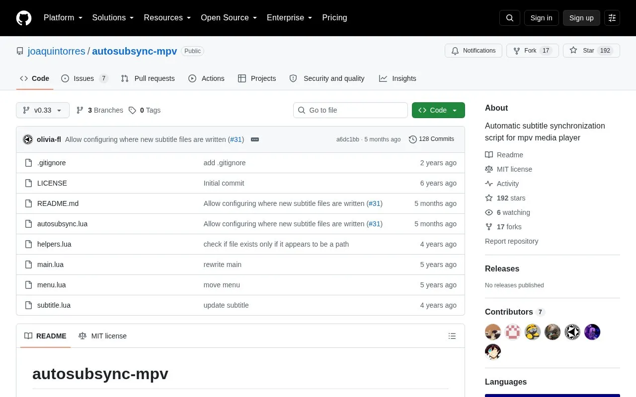AutoSubSync MPV homepage screenshot