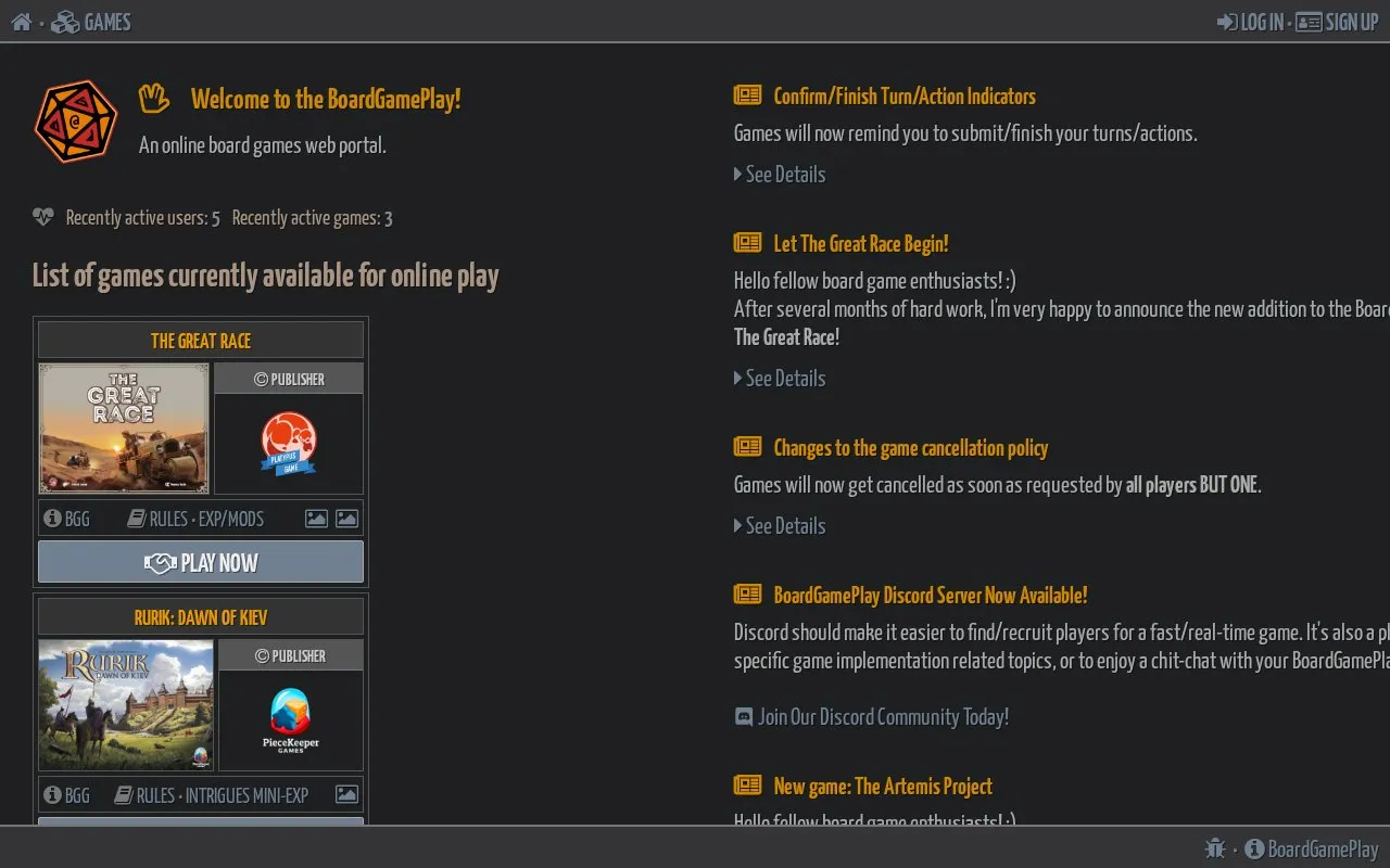 BoardGameplay homepage screenshot