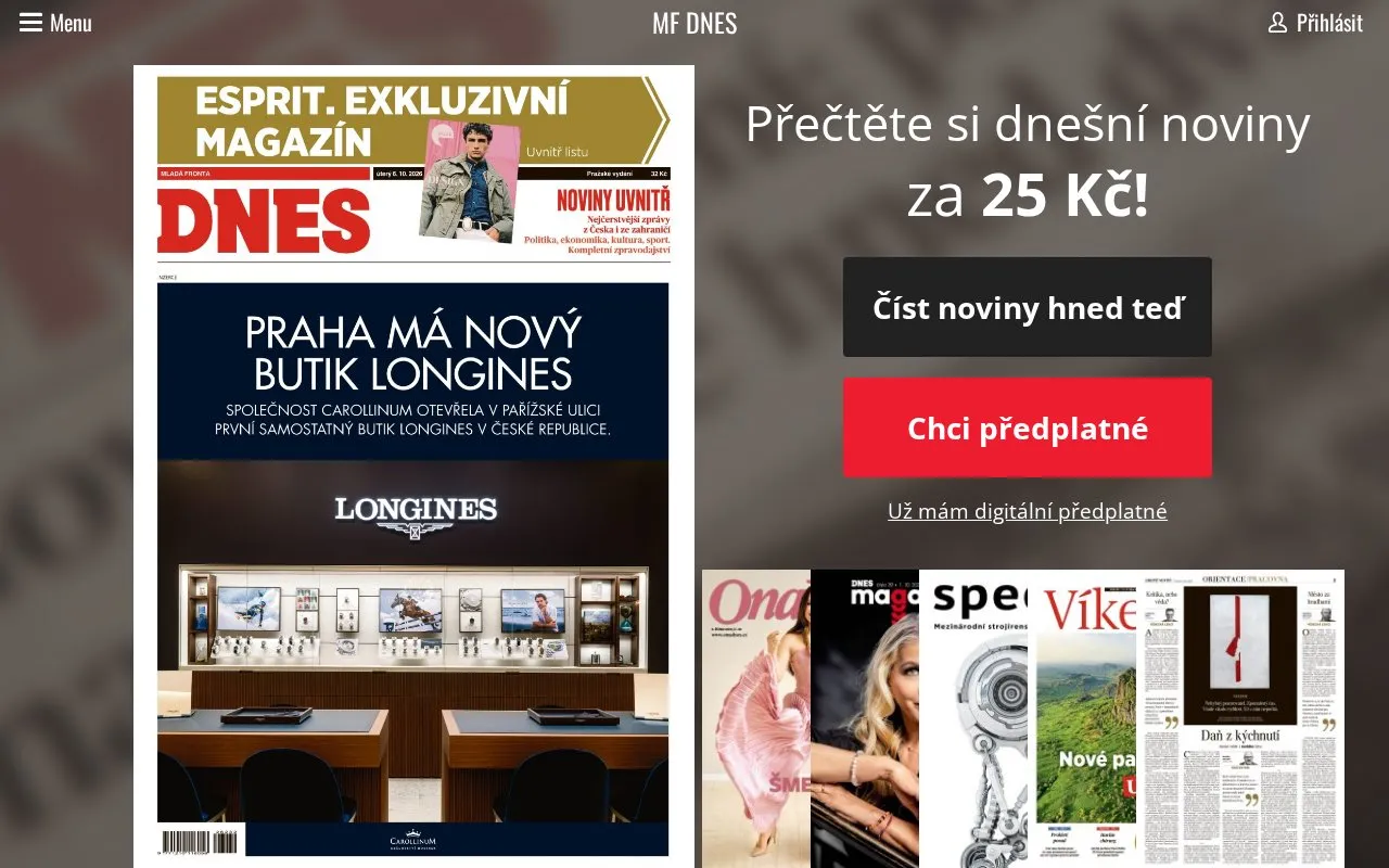 Mladá fronta DNES homepage screenshot