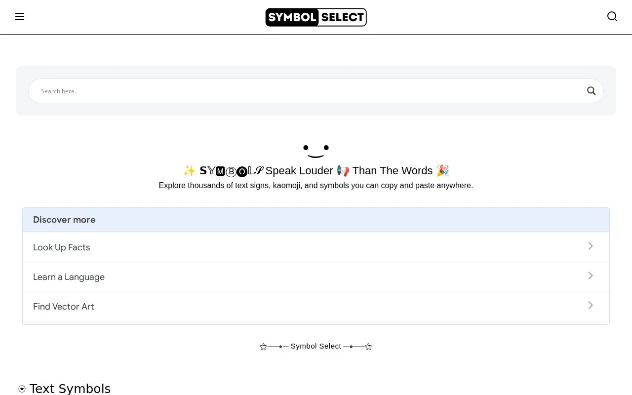 SymbolSelect homepage screenshot