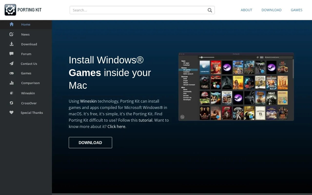 PortingKit homepage screenshot