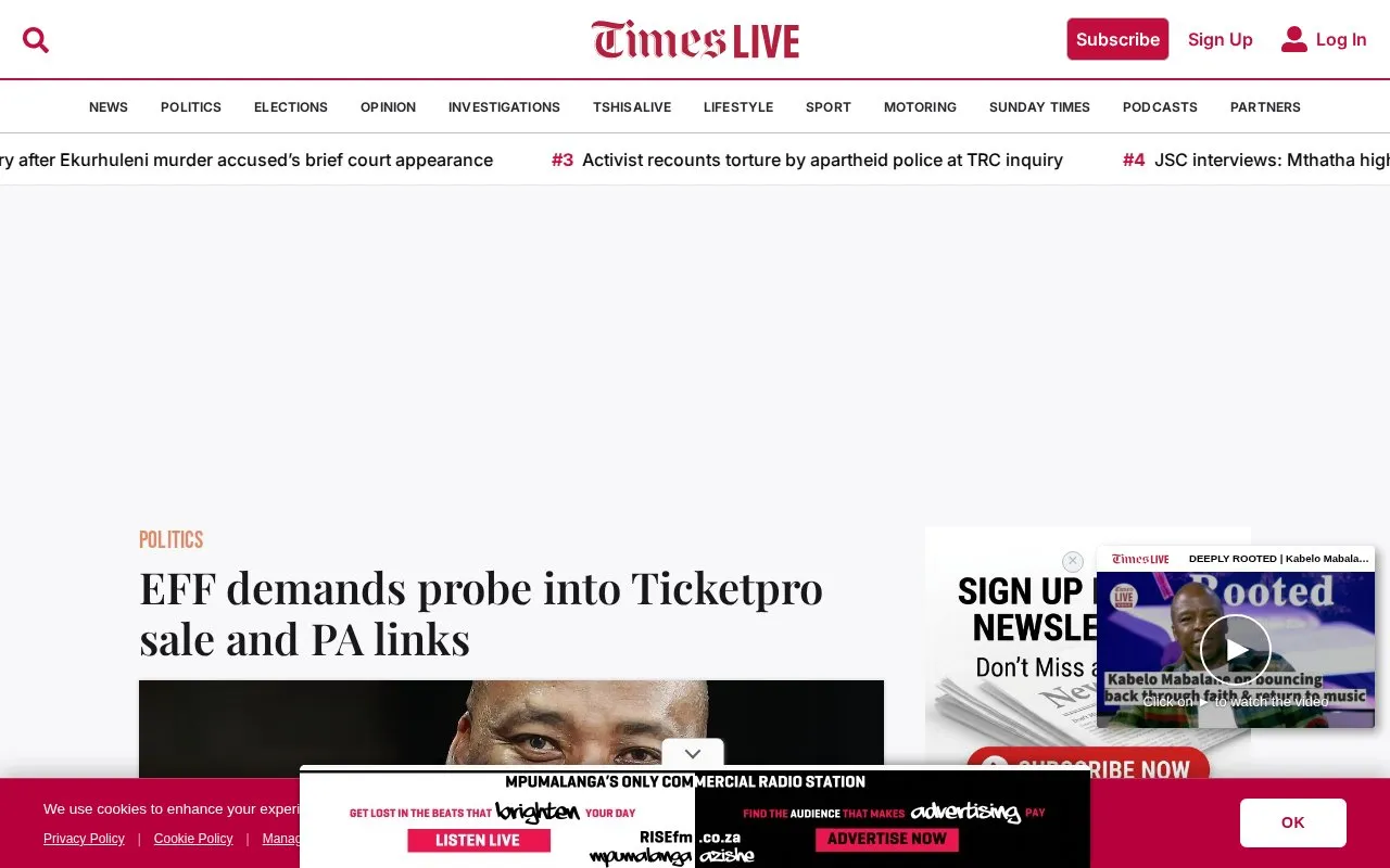 TimesLIVE homepage screenshot