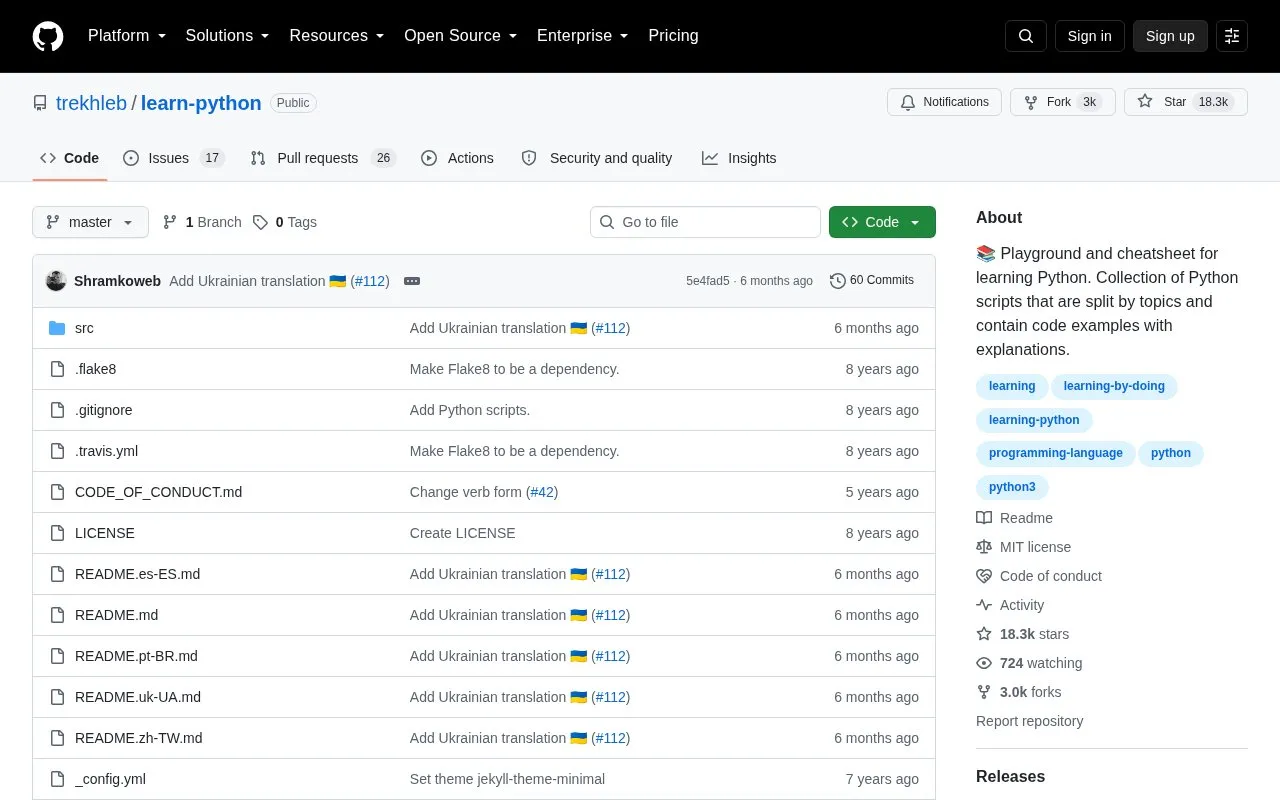Learn-Python homepage screenshot