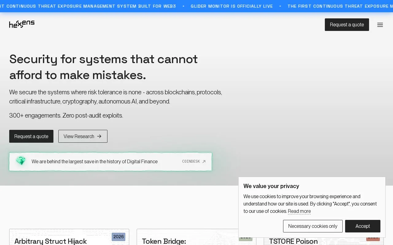 Hexens homepage screenshot