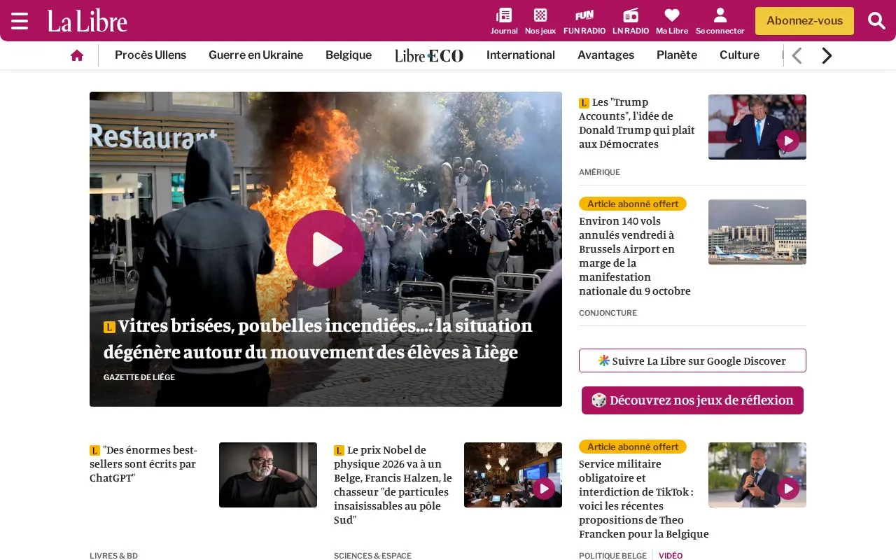 La Libre Belgique homepage screenshot