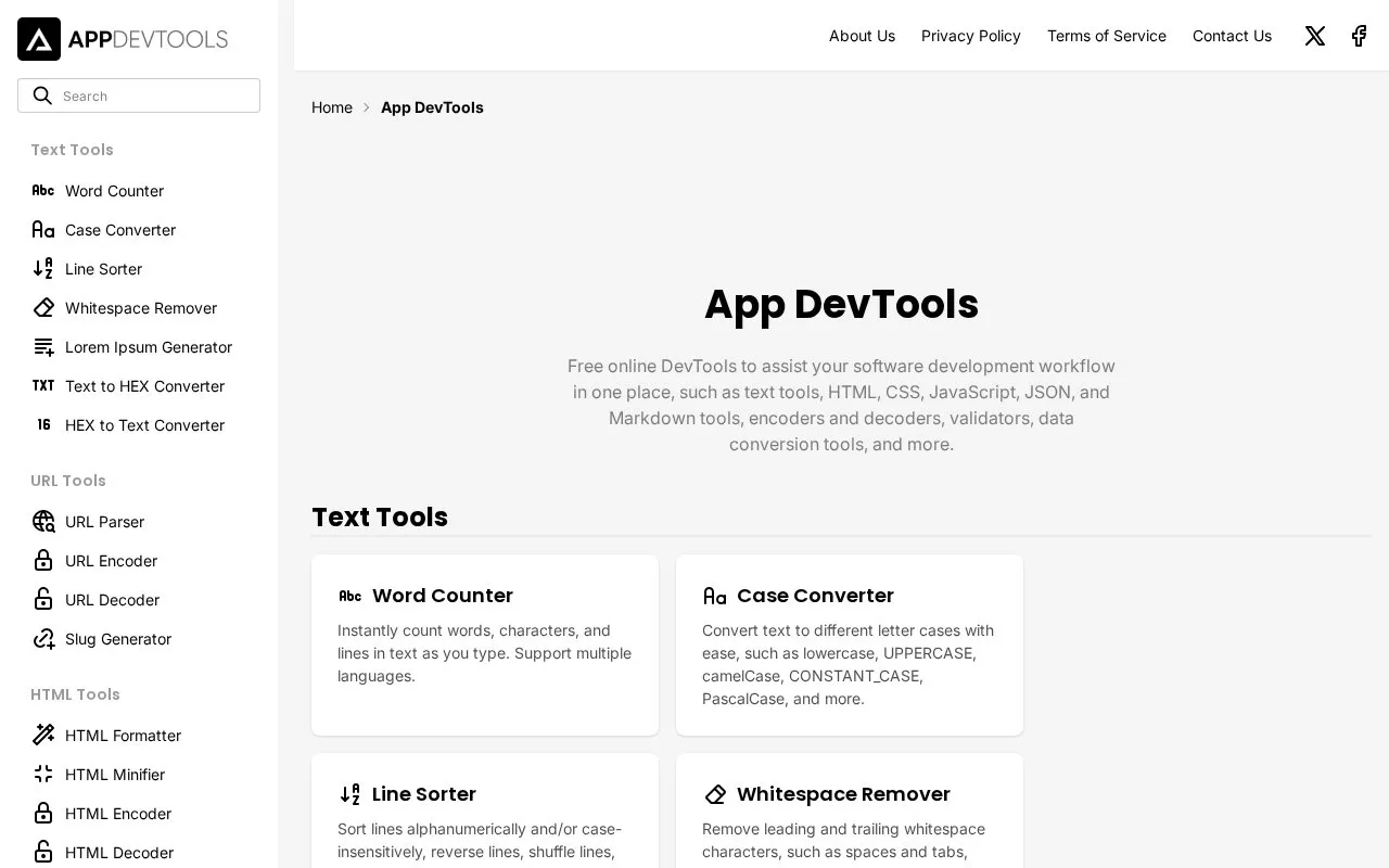 AppDevTools homepage screenshot