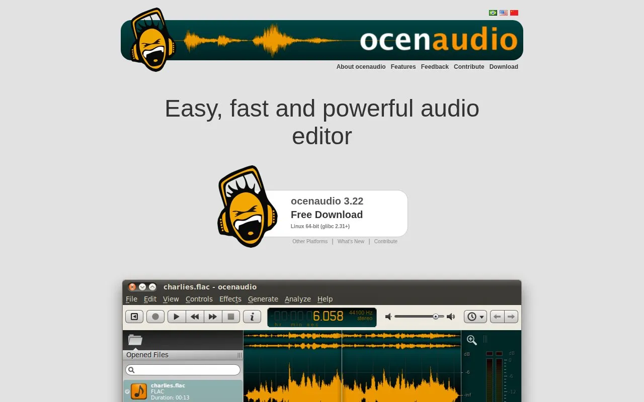 ocenaudio homepage screenshot