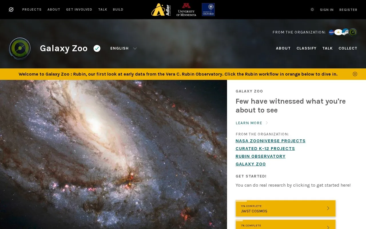 Galaxy Zoo homepage screenshot