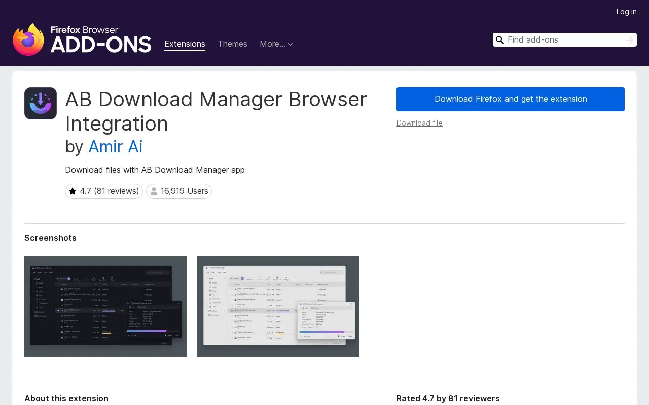 AB Download Manager Browser Integration by Amir Ai homepage screenshot