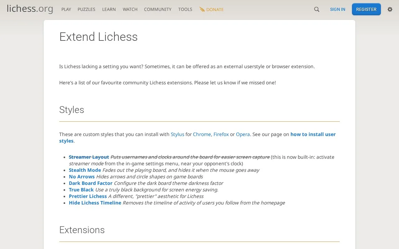 Extra Functionality homepage screenshot