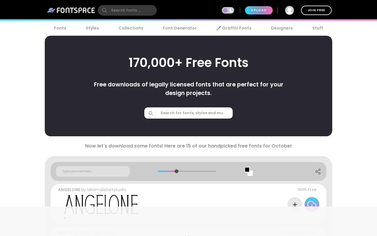 fontspace homepage screenshot