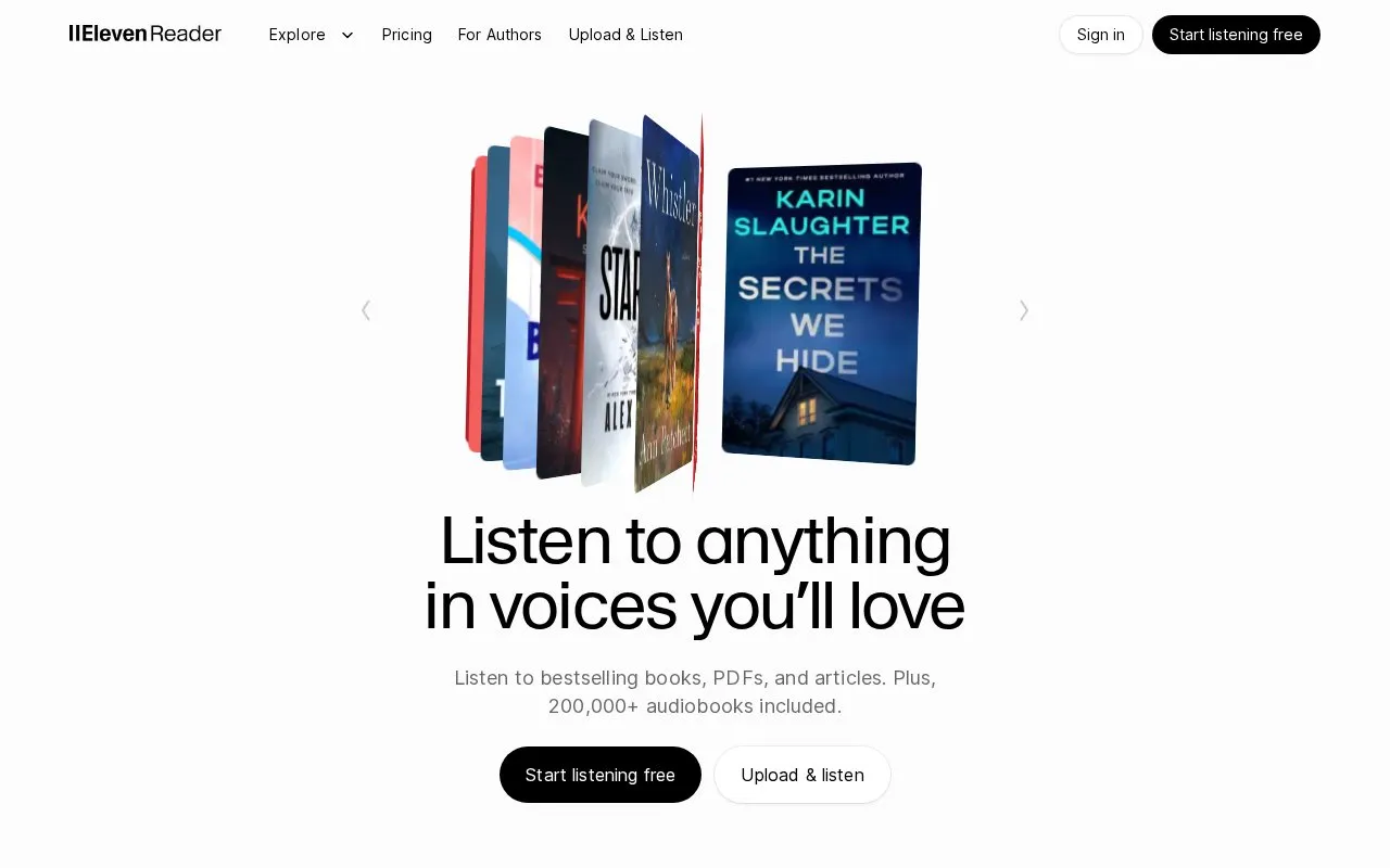 ElevenReader homepage screenshot