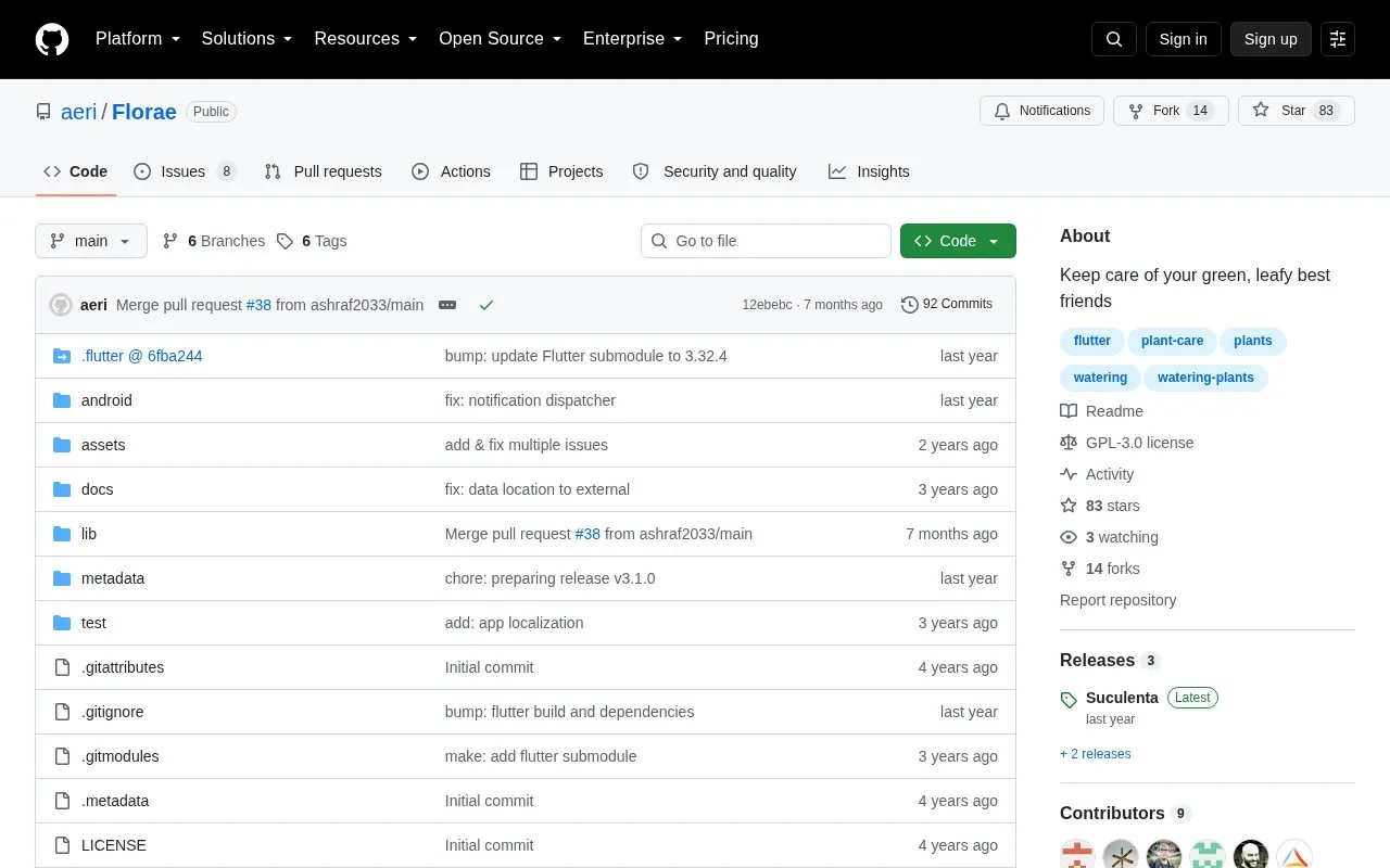 Florae homepage screenshot