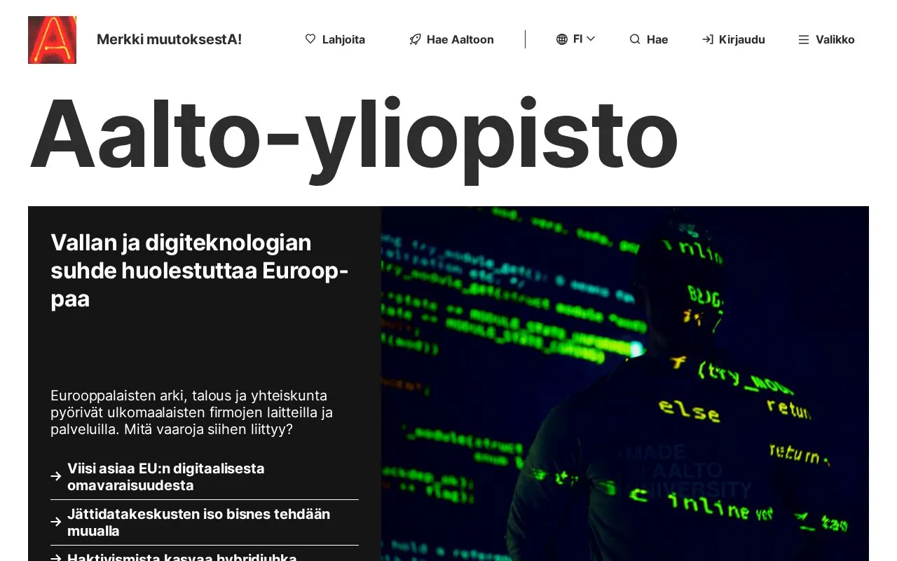 Aalto University homepage screenshot