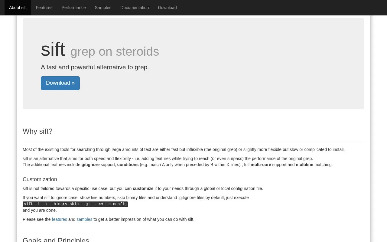 Sift homepage screenshot