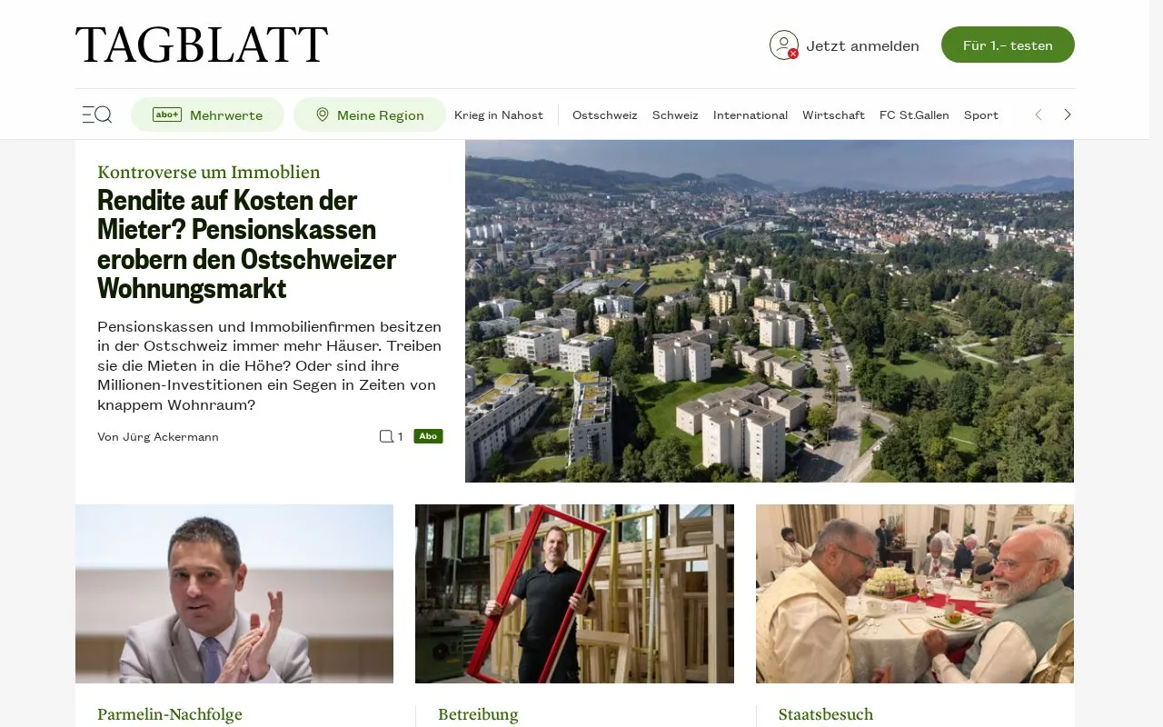 St. Galler Tagblatt homepage screenshot