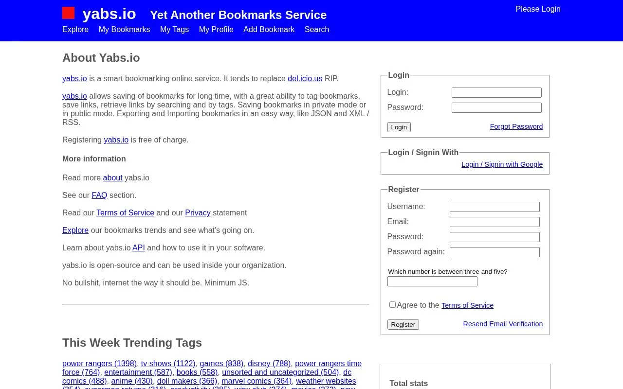 yabs.io homepage screenshot