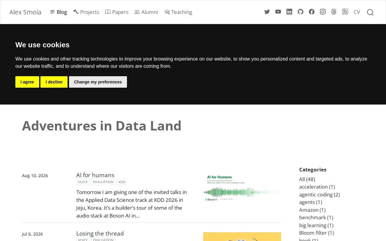 Adventures in Data Land homepage screenshot