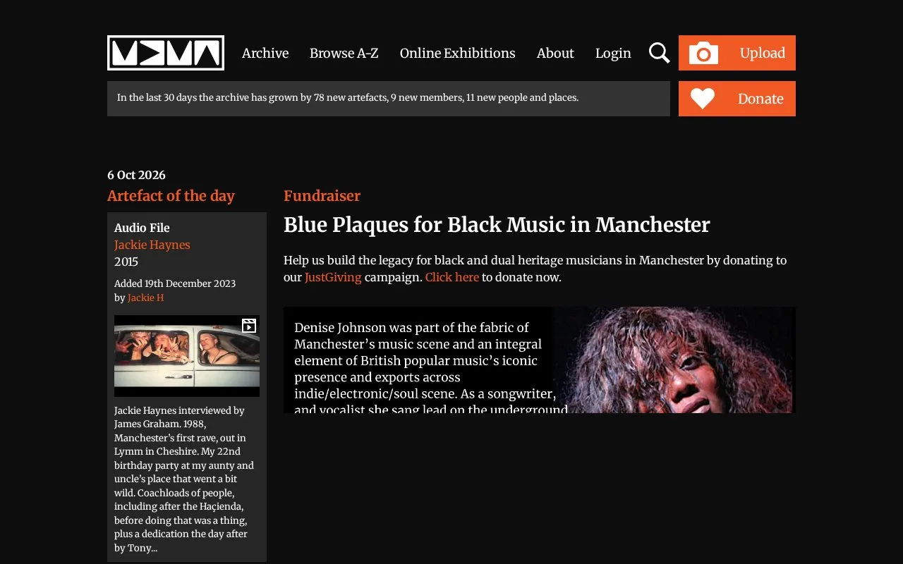 Manchester District Music Archive homepage screenshot