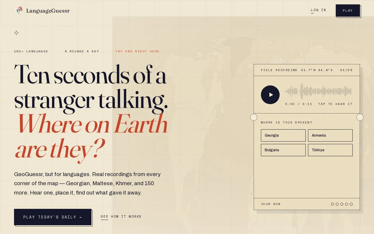 LanguageGuessr homepage screenshot