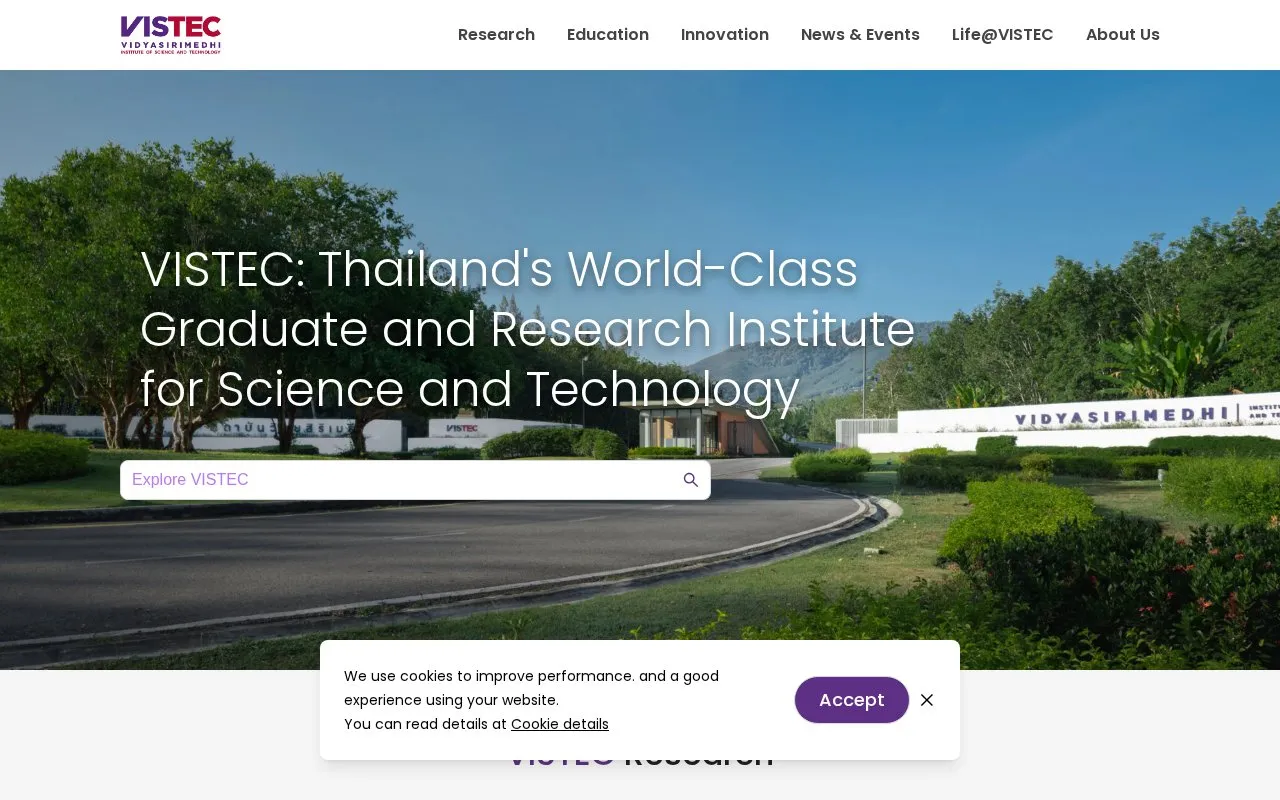 Vidyasirimedhi Institute of Science and Technology homepage screenshot