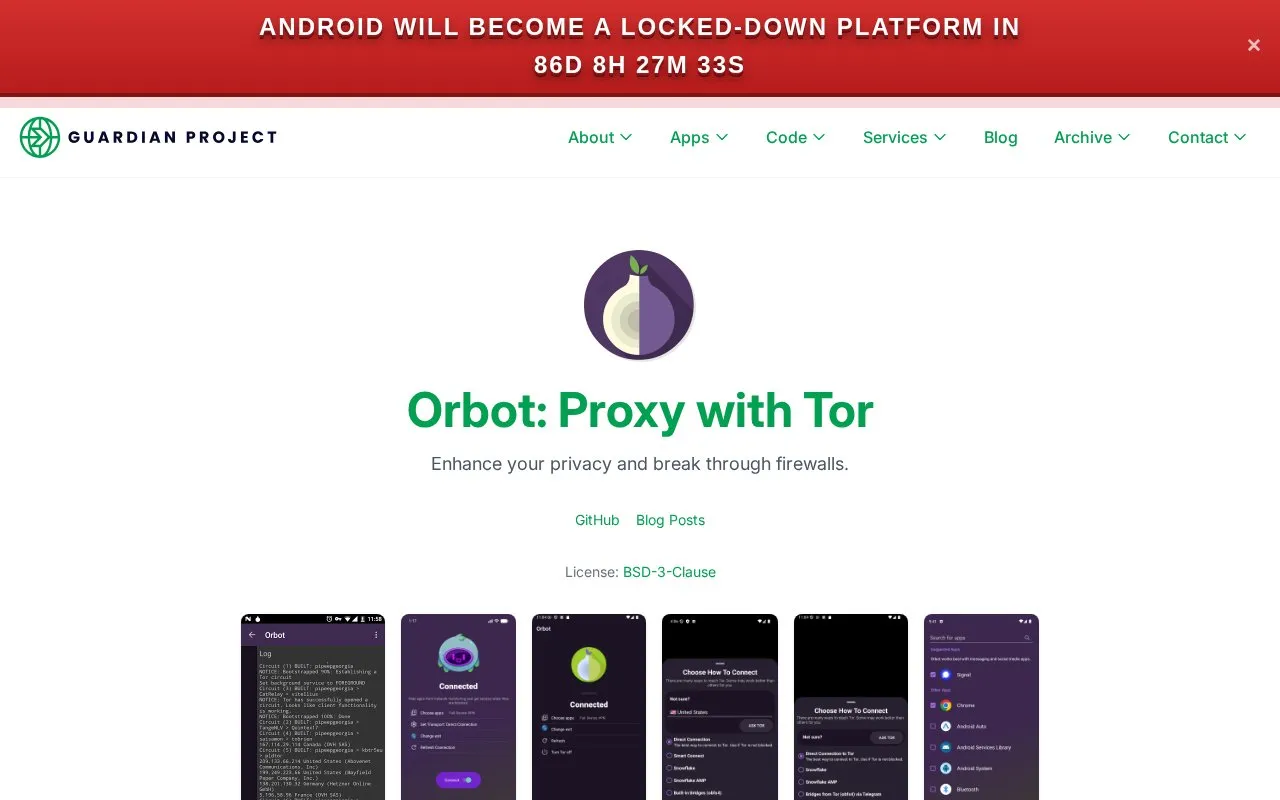 Org.torproject.android homepage screenshot