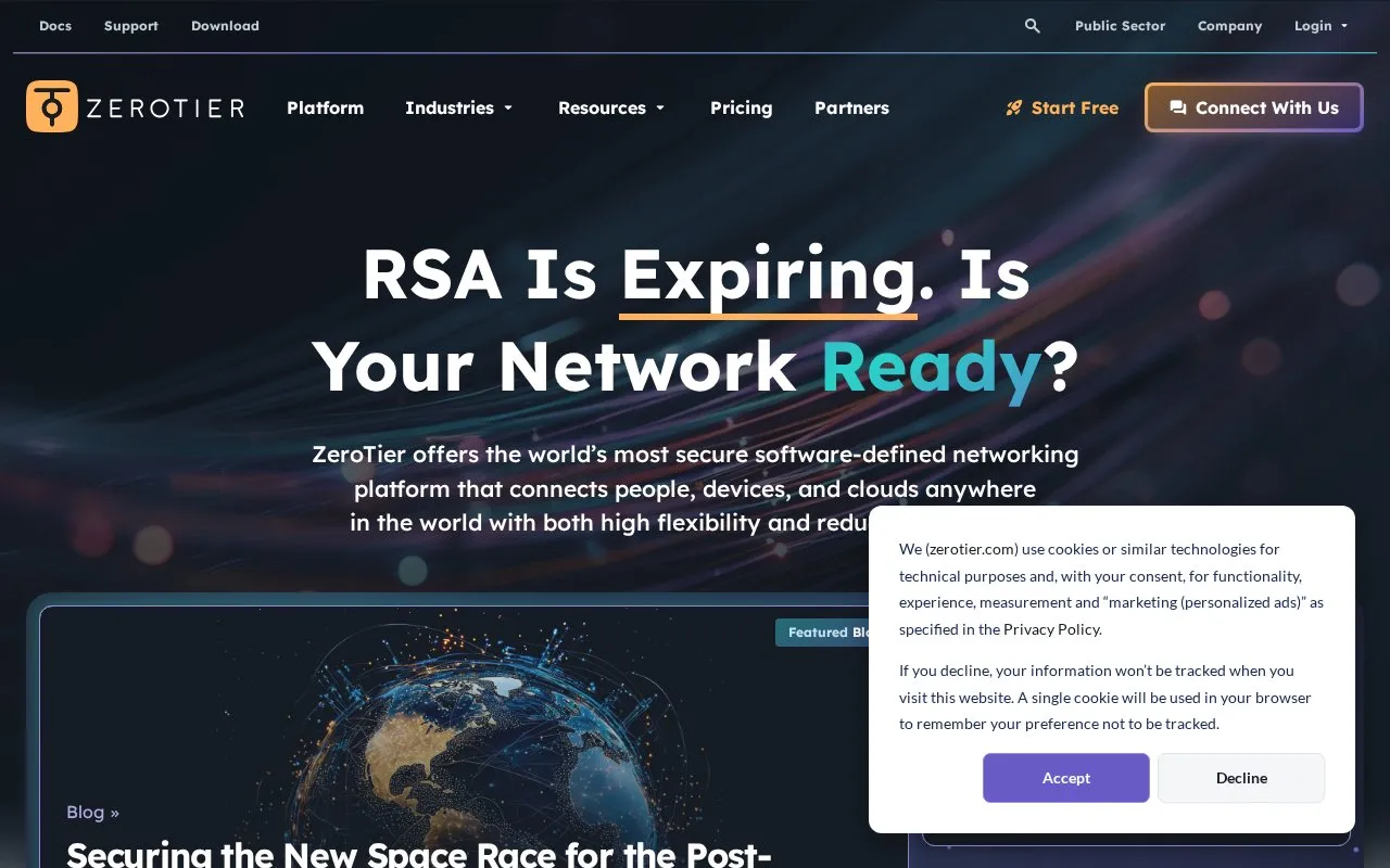 ZeroTier homepage screenshot