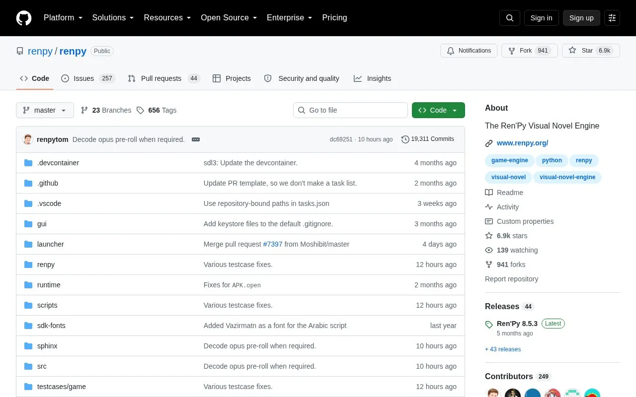 Renpy homepage screenshot