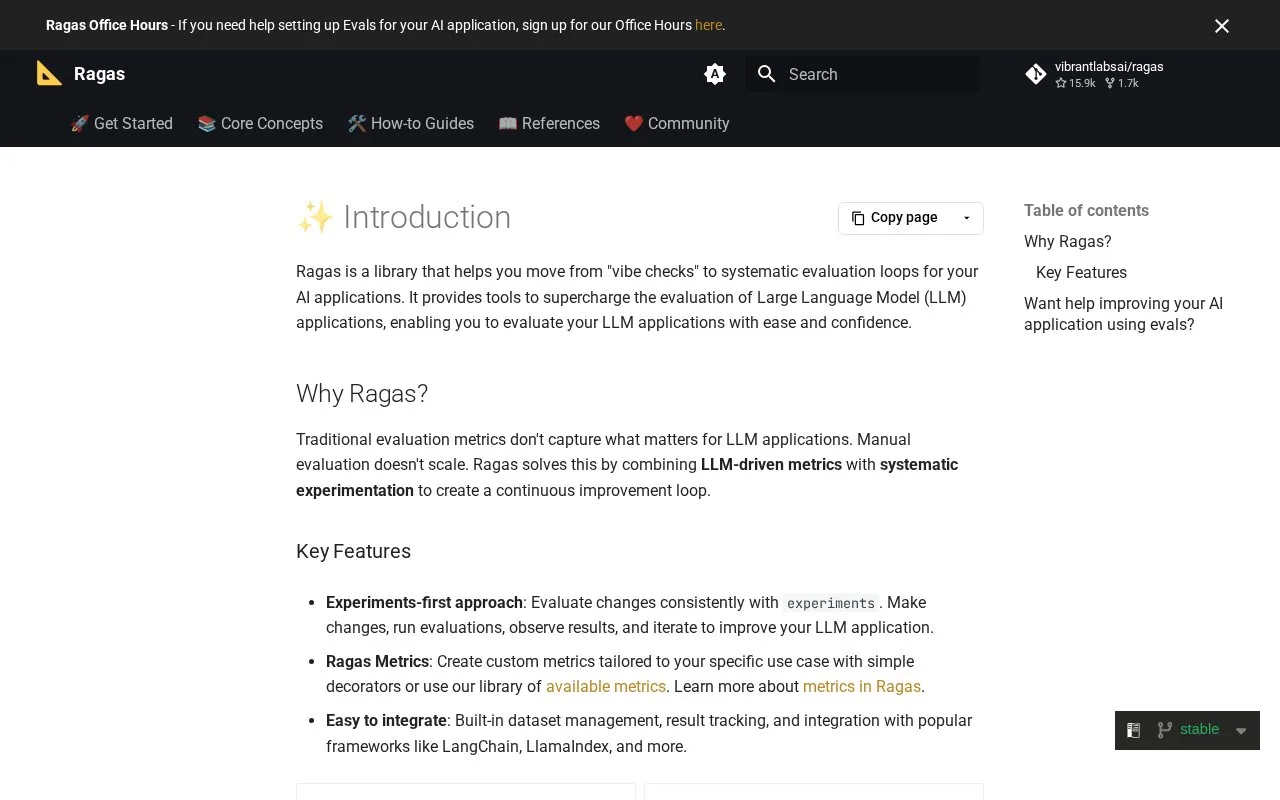 Ragas homepage screenshot