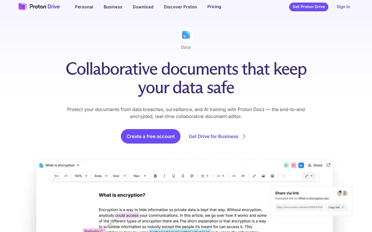 Proton Docs homepage screenshot