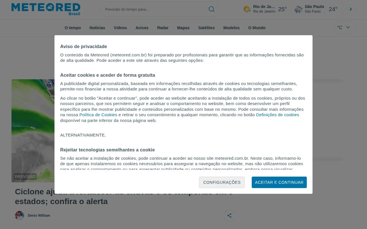 Meteored Brasil homepage screenshot