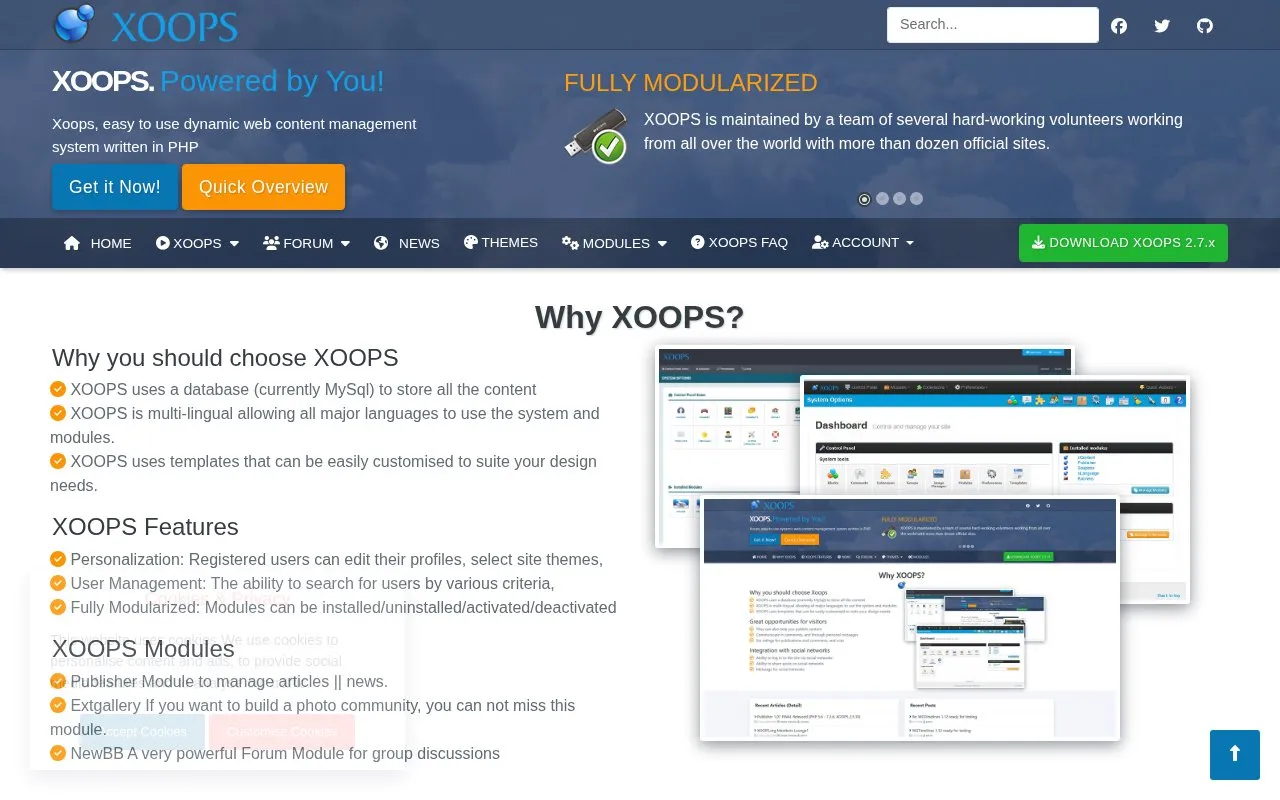 XOOPS homepage screenshot