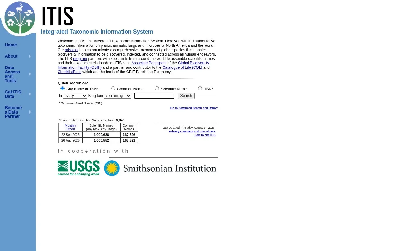 ITIS homepage screenshot