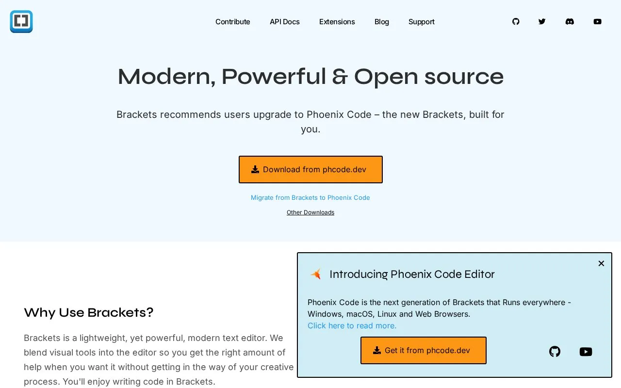 Brackets homepage screenshot
