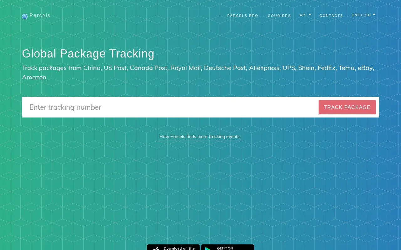 Parcelsapp homepage screenshot