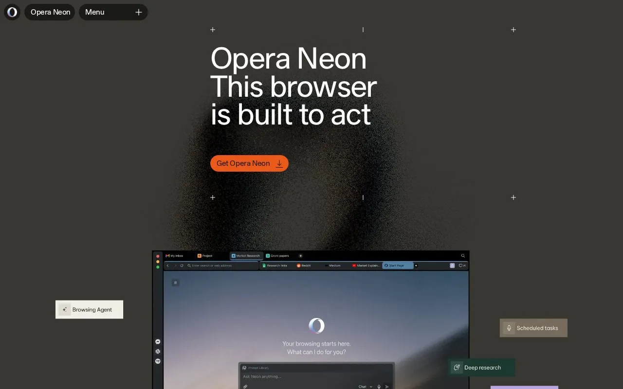 Opera Neon homepage screenshot