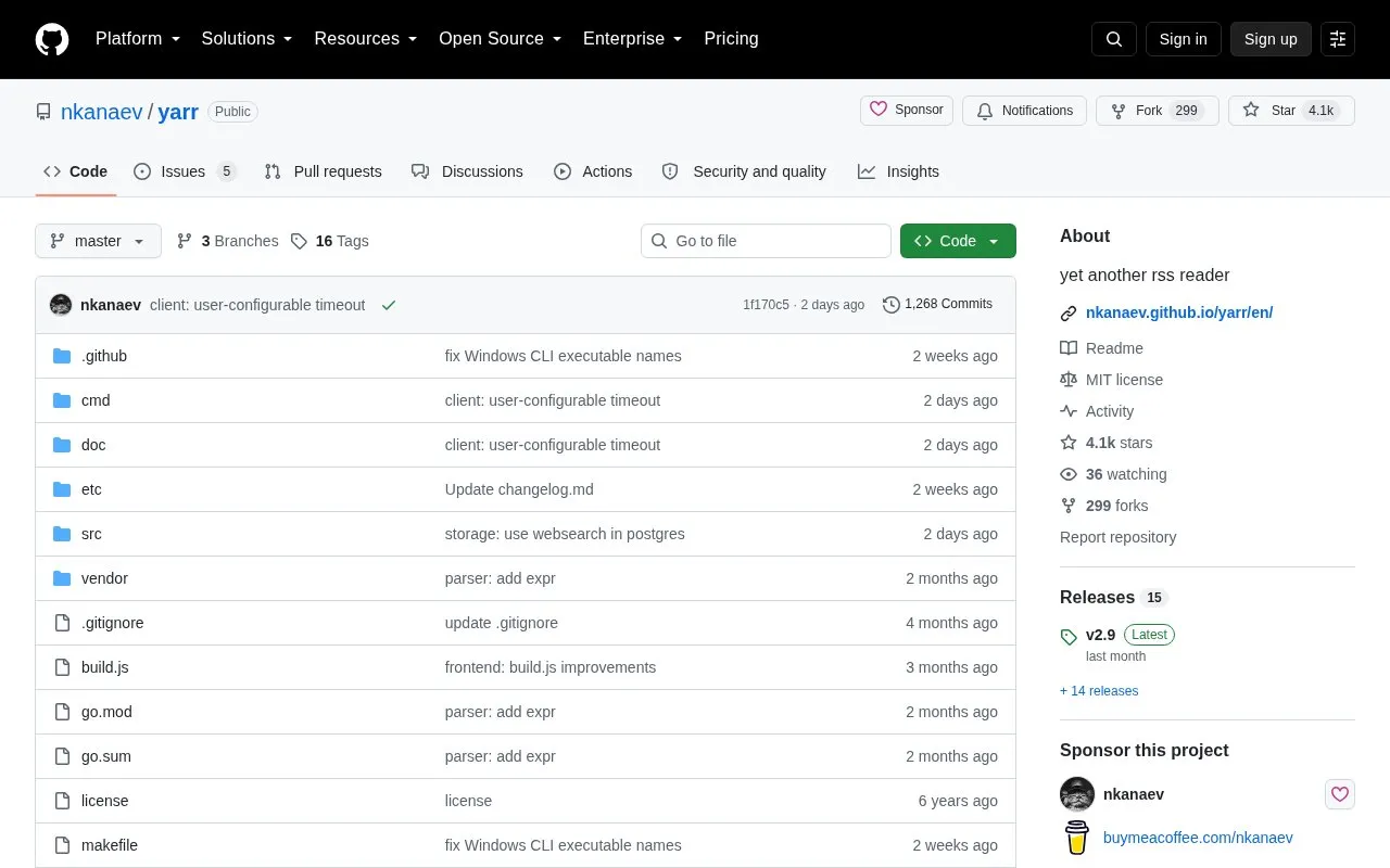 yarr homepage screenshot